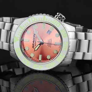 NEW! ARAGON Automatic Watch PINK Dial Sapphire Crystal 43mm Numbered Limited Ed.